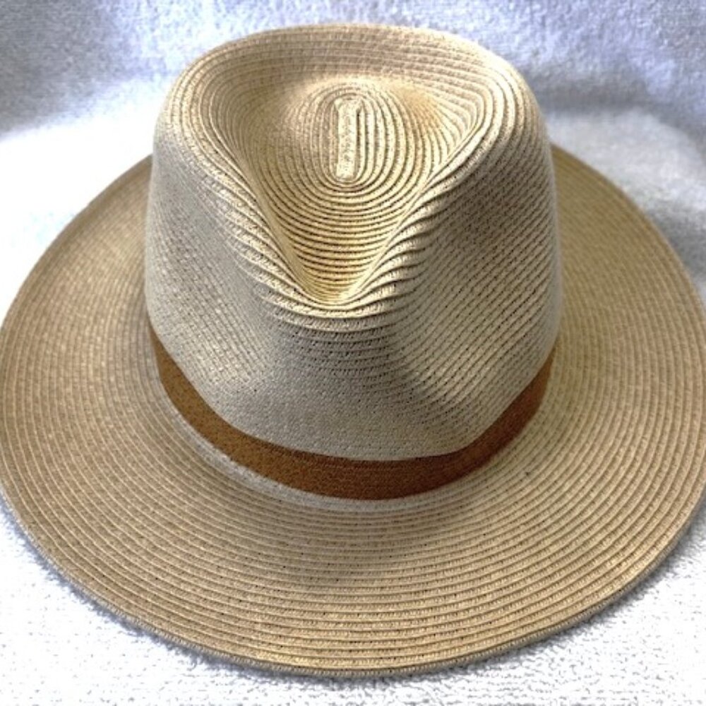 Rag & Bone "City Straw" fedora in light tan w/dark tan stripe NWOT Unisex Size L